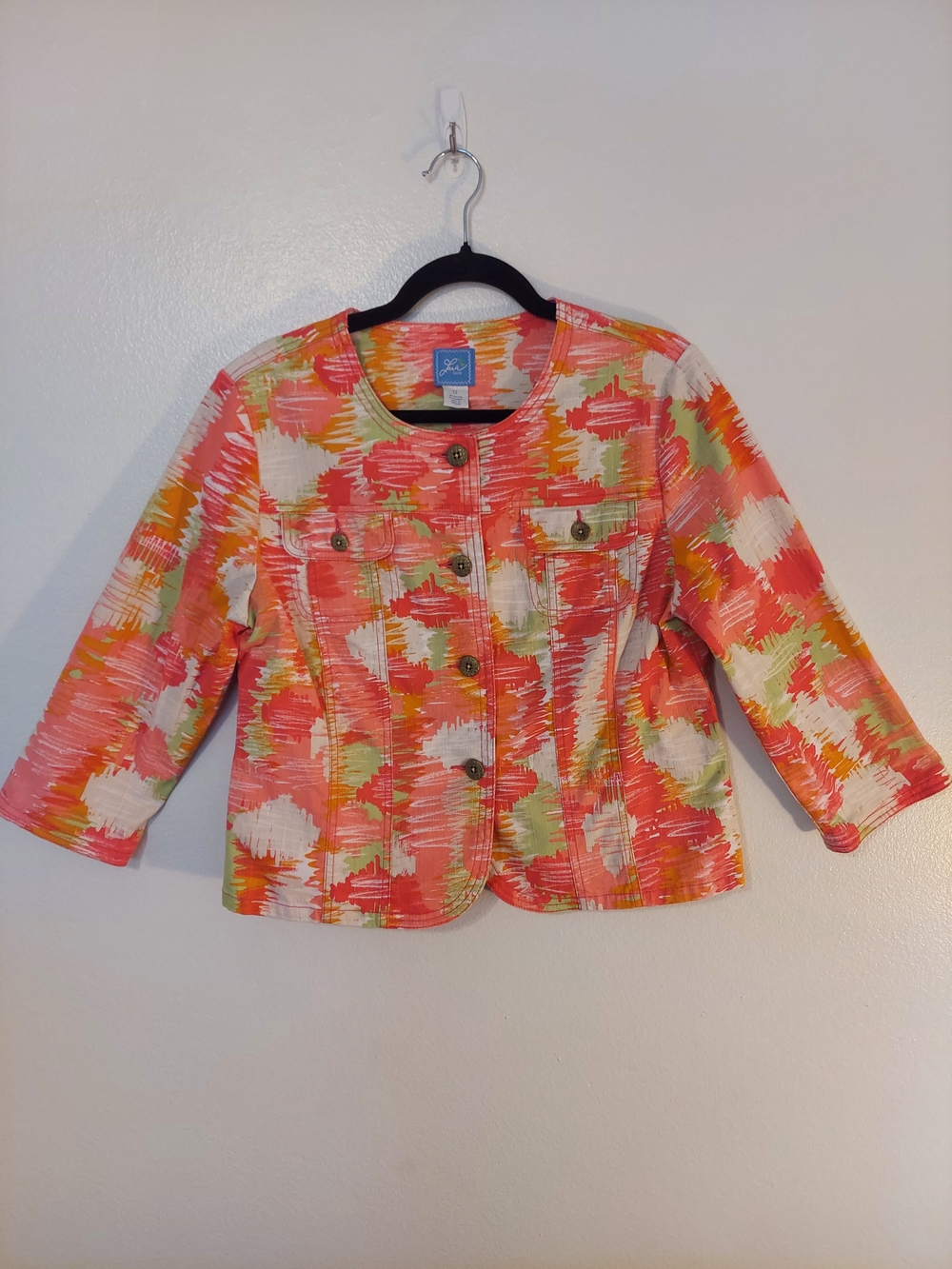 Lark Lane Women's Coral Multi-Color Button Front Jacket Size 12